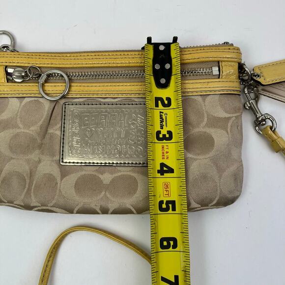 COACH Vtg Y2K Khaki Tan & Yellow POPPY Signature C Sateen Mini Crossbody Purse - Picture 12 of 16